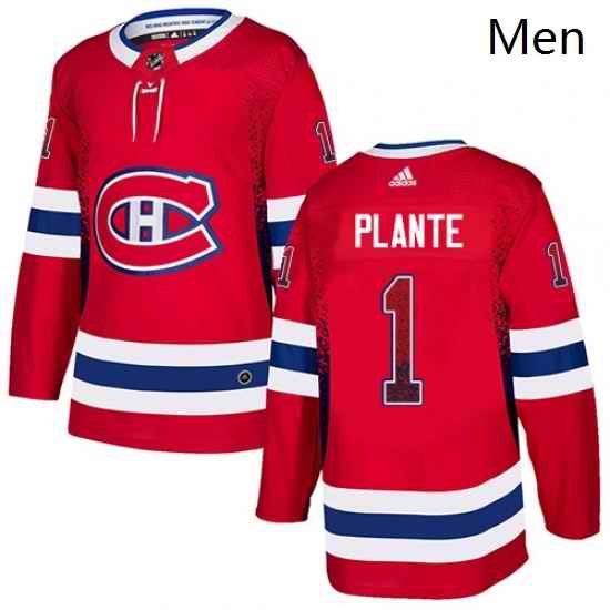 Mens Adidas Montreal Canadiens 1 Jacques Plante Authentic Red Drift Fashion NHL Jersey